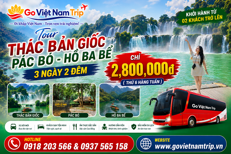 Tour Thác Bản Giốc – Pác Bó – Hồ Ba Bể 3 Ngày 2 Đêm