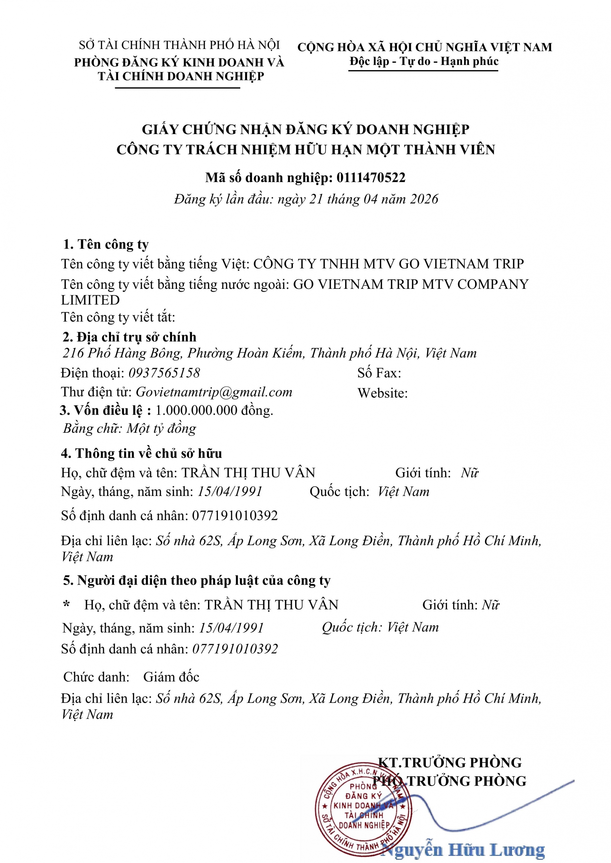 Giấy phép kinh doanh 