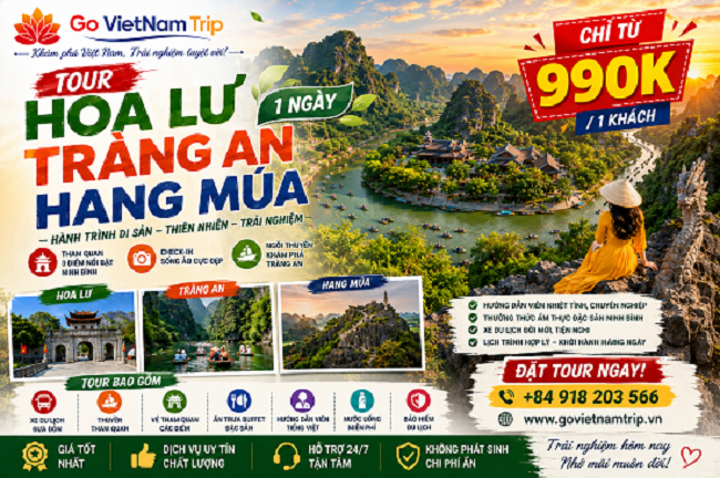 Tour Hoa Lư – Tràng An – Hang Múa 1 Ngày