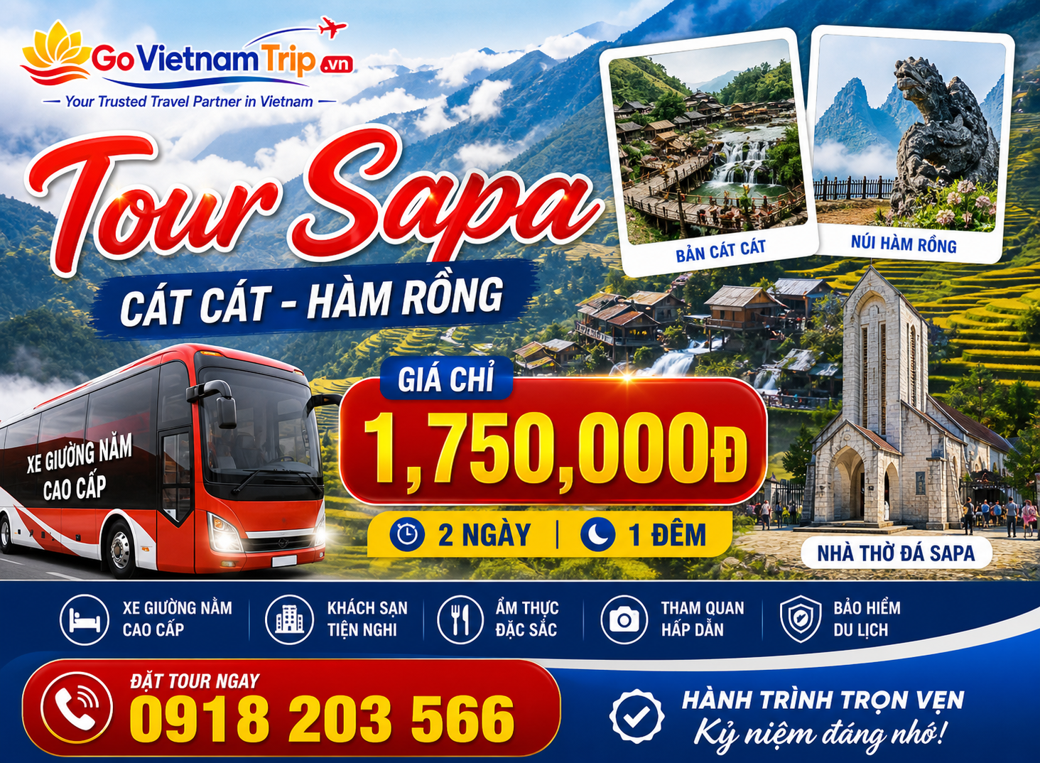 Tour Sapa 2 Ngày 1 Đêm VIP Cabin Từ Hà Nội | Giá Tốt 2026